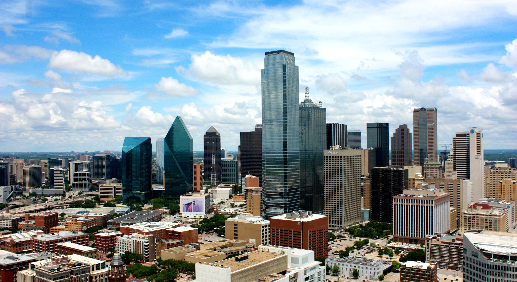 Vibrant daytime Dallas–Fort Worth skyline